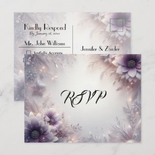 Cartão Postal De Convite Prata e Ameixa Macia Florada de Inverno RSVP