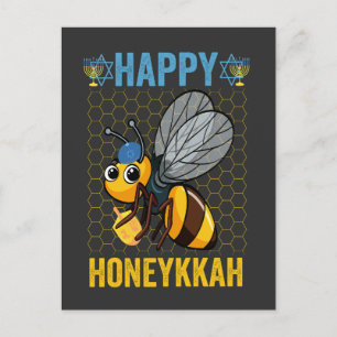 Cartão Postal De Convite Presente Feliz Abelha de Mel do Hanukkah Engraçado