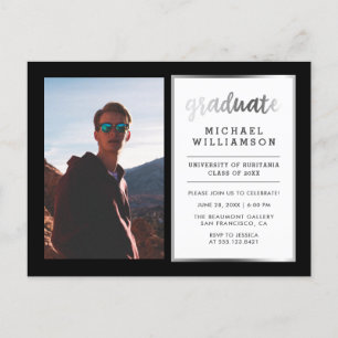 Cartão Postal De Convite Preto & festa de formatura graduada da foto da