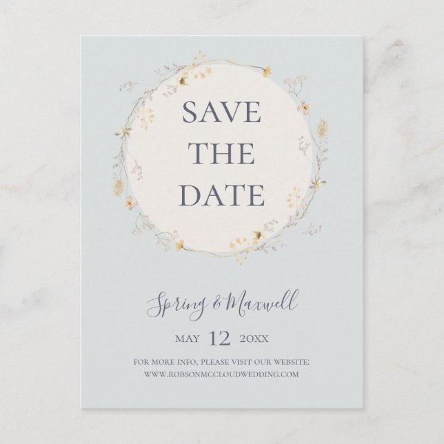 Cartão Postal De Convite Primavera Wildflower | Blue Save The Date Postcard (Frente)