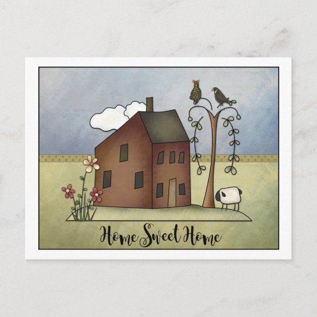 Cartão Postal De Convite Primitivo Salt Box Home Housearming Party | (Frente)