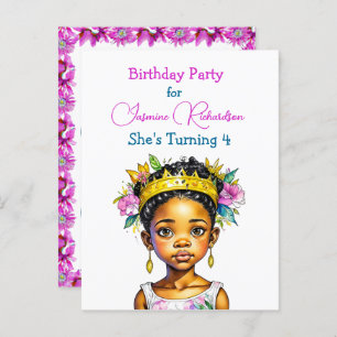 Cartão Postal De Convite Princesa de Cor da Festa de aniversário Personaliz