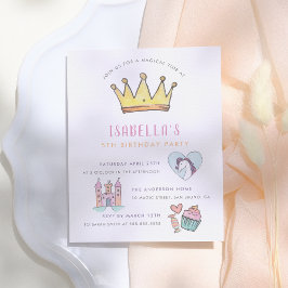 Cartão Postal De Convite Princesa Unicórnio & Castelo Festa de Aniversário 