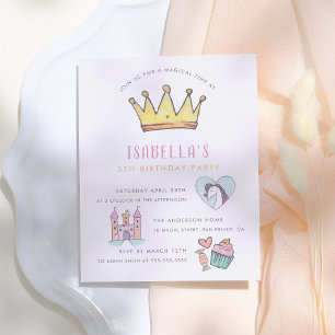 Cartão Postal De Convite Princesa Unicórnio & Castelo Festa de Aniversário 