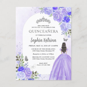 Cartão Postal De Convite Princesa Violeta Roxa Floral Princesa Birthday Qui