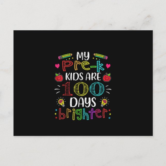 Cartão Postal De Convite Professor De Pré-Fila 100 Dias Mais Brilhante 100. (Frente)