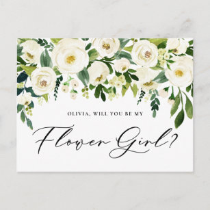 Cartão Postal De Convite Proposta das Flores Brancas de Aquarela