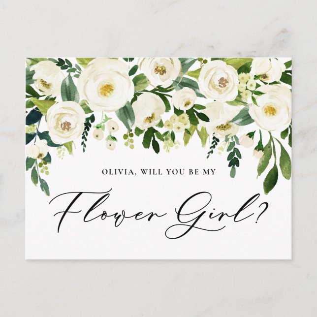 Cartão Postal De Convite Proposta das Flores Brancas de Aquarela (Frente)