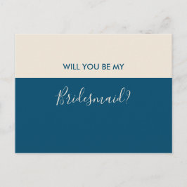 Cartão Postal De Convite Proposta de Bridesmaid de Creme Teal Minimalista M