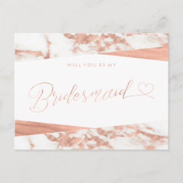Cartão Postal De Convite Proposta de Bridesmaid do Marble Branco rosa Doura