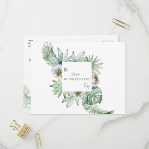 Cartão Postal De Convite Proposta de Damas de Honra Casamento Folhagem Trop