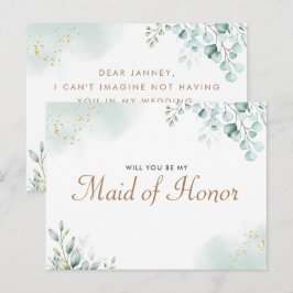 Cartão Postal De Convite Proposta Dourada de Madrinha de casamento Eucalypt