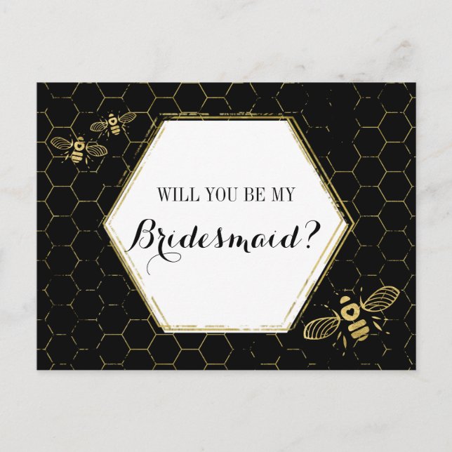 Cartão Postal De Convite Proposta Personalizada Dourada de Bridesmaid de Ab (Frente)