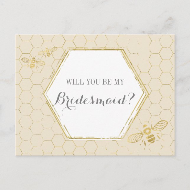 Cartão Postal De Convite Proposta Personalizada Dourada de Bridesmaid de Cr (Frente)
