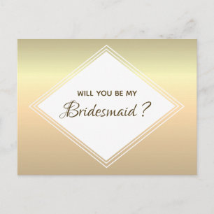 Cartão Postal De Convite Proposta Simples de Bridesmaid Dourada
