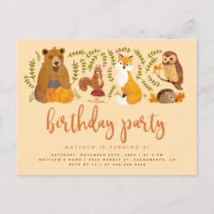 Cartão Postal De Convite Pumpkin Aniversário de Animais da Floresta da Made