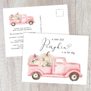 Cartão Postal De Convite Pumpkin Floral Vintage Truck Baby Girl Chá