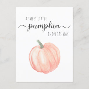 Cartão Postal De Convite Pumpkin Orange Watercolor Chá de fraldas