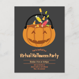 Cartão Postal De Convite Pumpkin Pail Candy Cinza Virtual do Dia das Bruxas