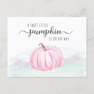 Cartão Postal De Convite Pumpkin Rosa Mint Watercolor Baby Girl Chá