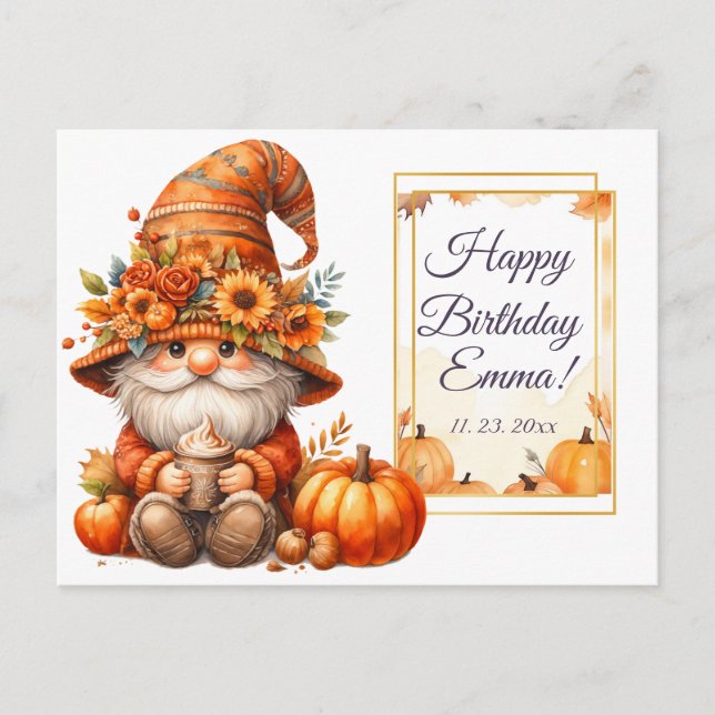 Cartão Postal De Convite Pumpkin Wildflower Fall Watercolor Aniversário (Frente)