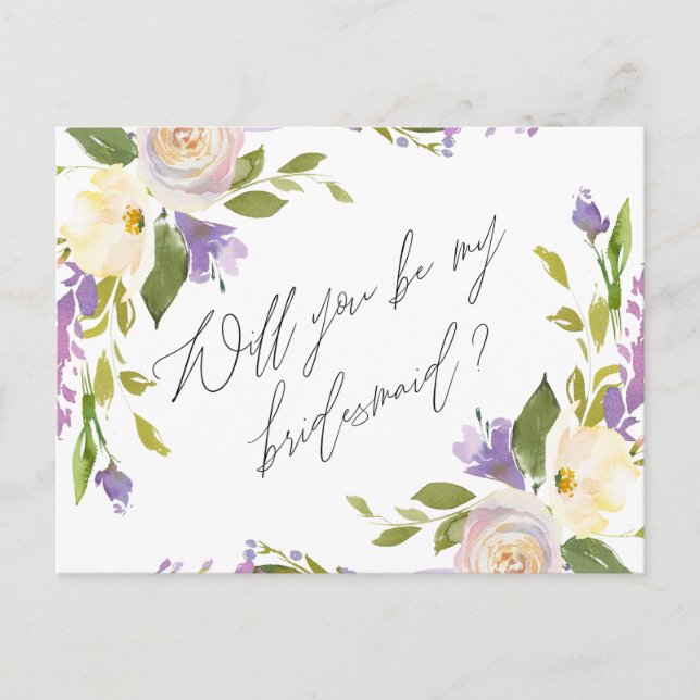 Cartão Postal De Convite Purple Greenery Floral É Minha Proposta De Bridesm (Frente)