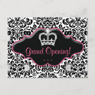 Cartão Postal De Convite Quadro Cor-de-rosa preto Damask Cartão-Postal Salo
