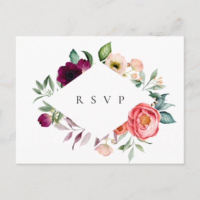Cartão Postal De Convite Quadro de Flores Boêmias para RSVP de Casamento e  (Frente)
