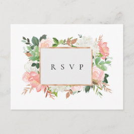 Cartão Postal De Convite Quadro Floral Rosado Pedido de RSVP de Casamento M