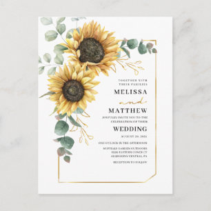Cartão Postal De Convite Quadro geométrico Dourado de Sunflower Eucalyptus