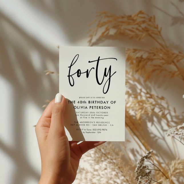 Cartão Postal De Convite Quarenta | Moderna 40ª Festa de aniversário Preta  (Criador carregado)