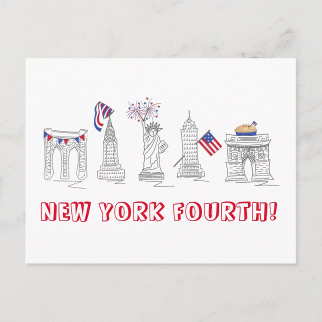 Cartão Postal De Convite Quarta Nova Iorque NYC Patriótica 4 de julho Celeb (Frente)