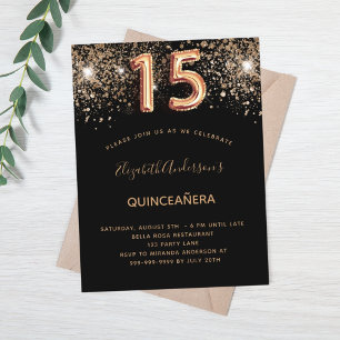 Cartão Postal De Convite Quinceanera, dourada negra