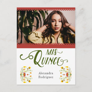 Cartão Postal De Convite Quinceanera Foto Floral Mexicana Vermelha