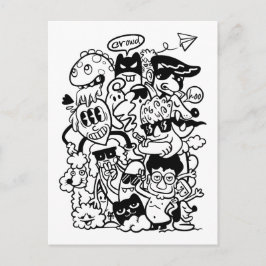 Cartão Postal De Convite Quirky Personagem de desenho animado Crowd