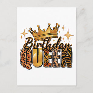 Cartão Postal De Convite Rainha de Aniversário com Leopardo de Coroa Dourad