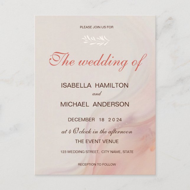 Cartão Postal De Convite Ramificação Branca de Caligrafia de Script de Márm (Frente)