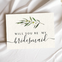 Cartão Postal De Convite Ramo verde aquarela simples oliva