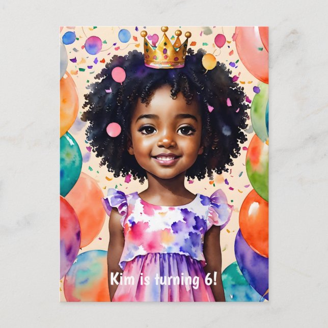 Cartão Postal De Convite Rapariga De Aniversário Com Arte Da Princesa De Pe (Frente)