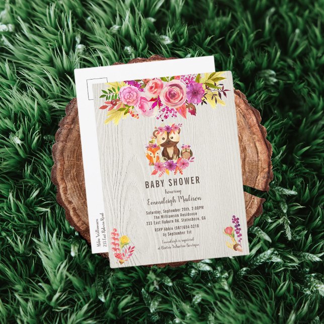 Cartão Postal De Convite Rapariga de outono Chá de fraldas (Criador carregado)