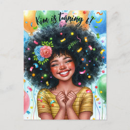 Cartão Postal De Convite Rapariga Negra De Aniversário Com Arte De Balões