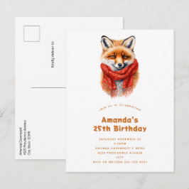 Cartão Postal De Convite Rapariga Raposa Fofa com um Cachecol Vermelho Imag
