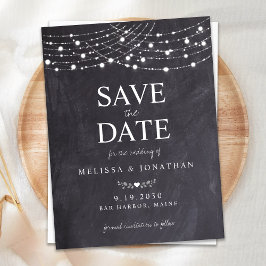 Cartão Postal De Convite Rastreamento das luzes de cordas Slate Casamento S