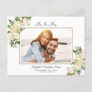 Cartão Postal De Convite Recem casados de Rosas Elegantes Florais Elopement