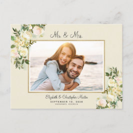 Cartão Postal De Convite Recem casados Elopement Photo Floral Elegant Rosas
