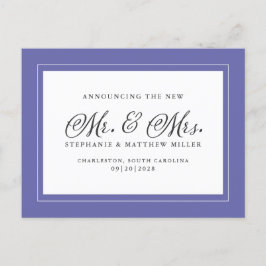 Cartão Postal De Convite Recem casados Elopement White Elegante Periwinkle