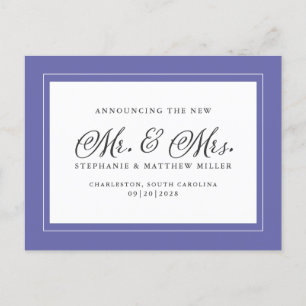 Cartão Postal De Convite Recem casados Elopement White Elegante Periwinkle