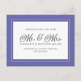 Cartão Postal De Convite Recem casados Elopement White Elegante Periwinkle