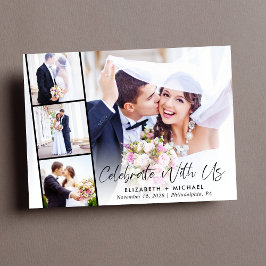 Cartão Postal De Convite Recepção de casamento de Fotografias de Script Ele