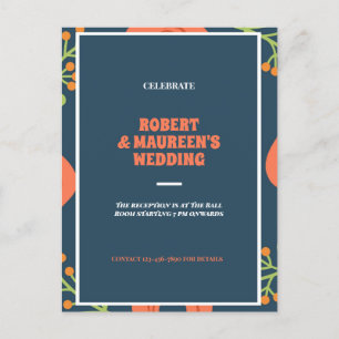 Cartão Postal De Convite recepção de casamento floral marinho azul e vermel